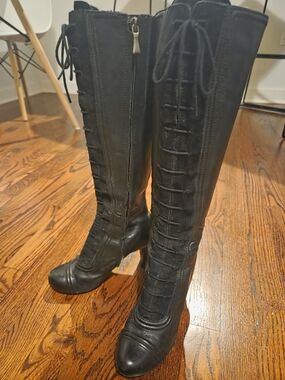Max Studio Black Lace-Up Knee Boots with Side Zip